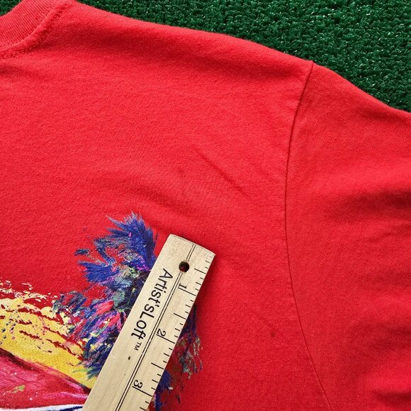 Leoma Lovegrove Tshirt Mens Large Red Short Sleeve House on Beach Tropical‎ Art - Picture 9 of 9